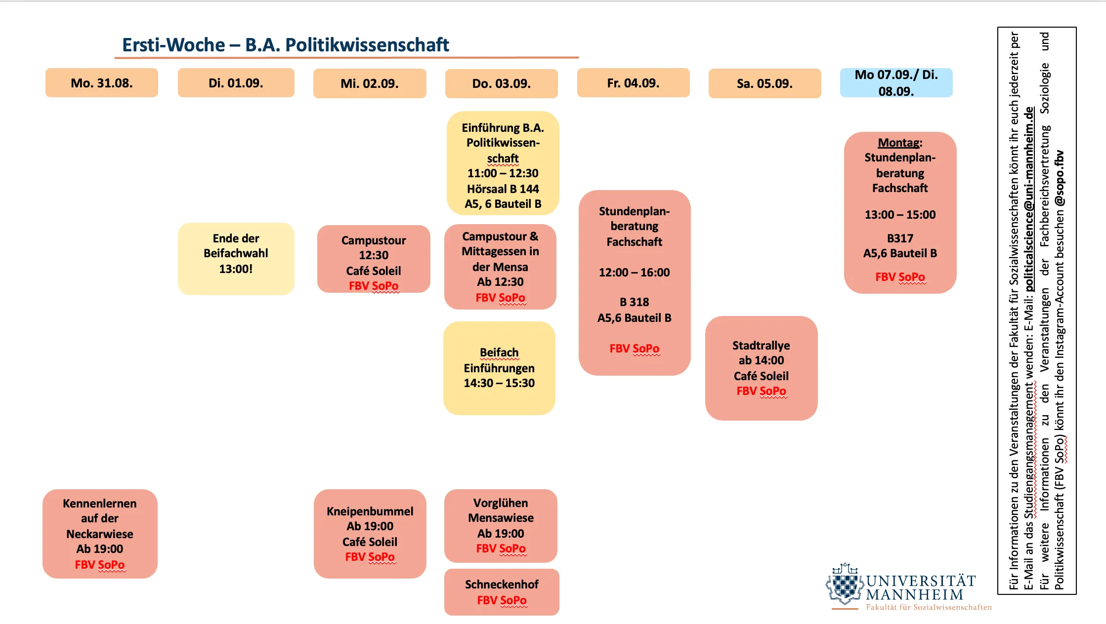 Zeitplan Bachelor Politikwissenschaft