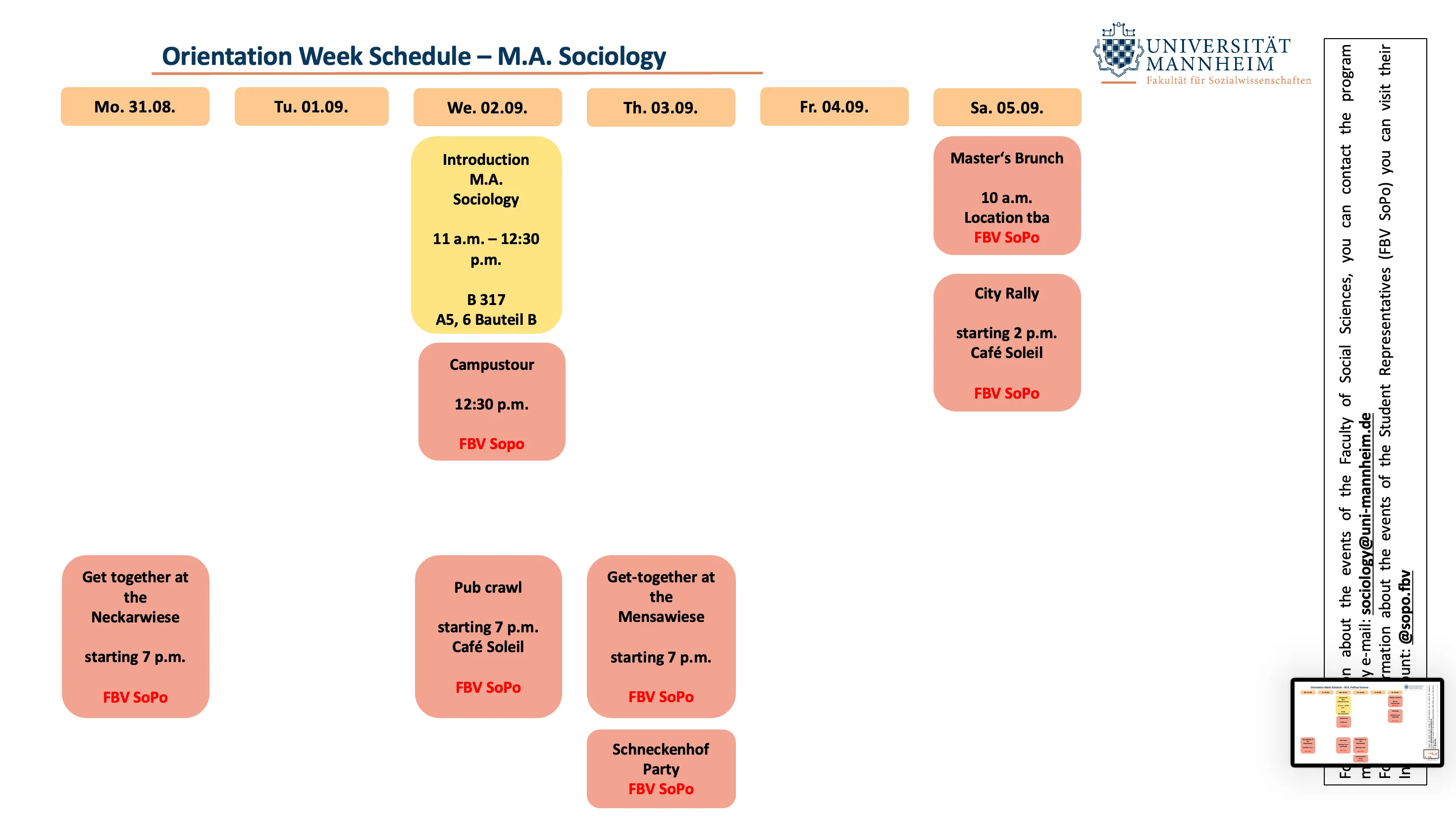 Zeitplan Master Soziologie